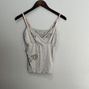 Helene Grey Floral Embellished Wrap Front Cami Tank Top X-Small